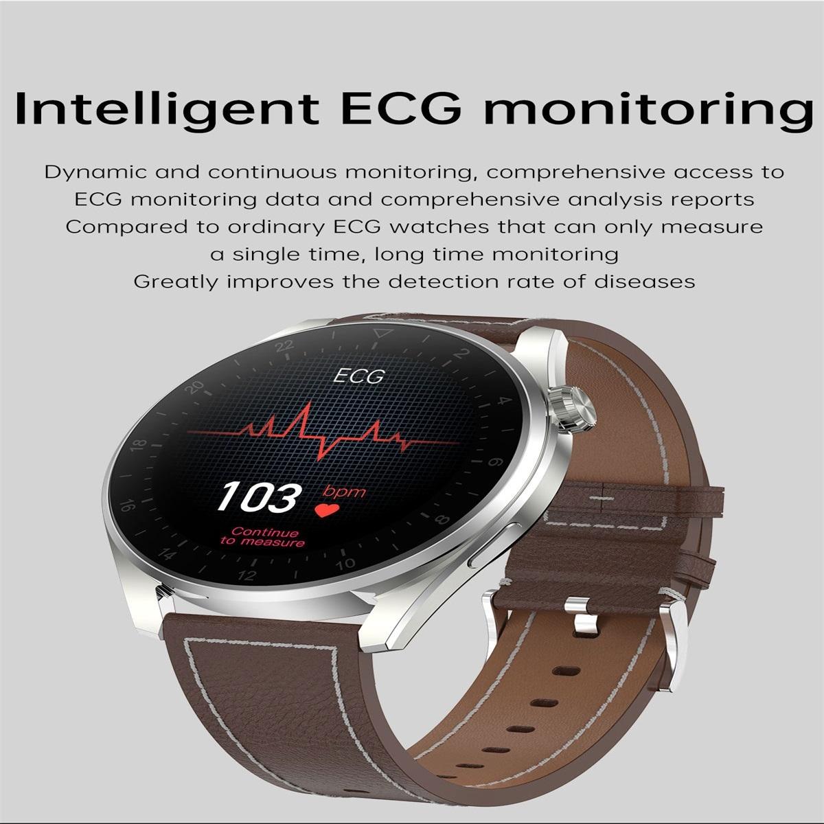 Waterproof Leather Smartwatch With Colour Display - Brown