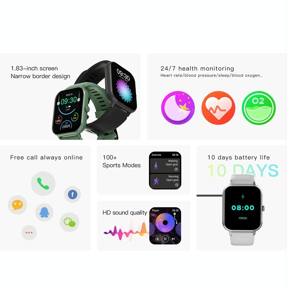 1.83 Inch Touch Screen Ai Voice Heart Rate / Blood Oxygen / Blood Pressure / Sleep Monitoring Bluetooth Smartwatch - Khaki