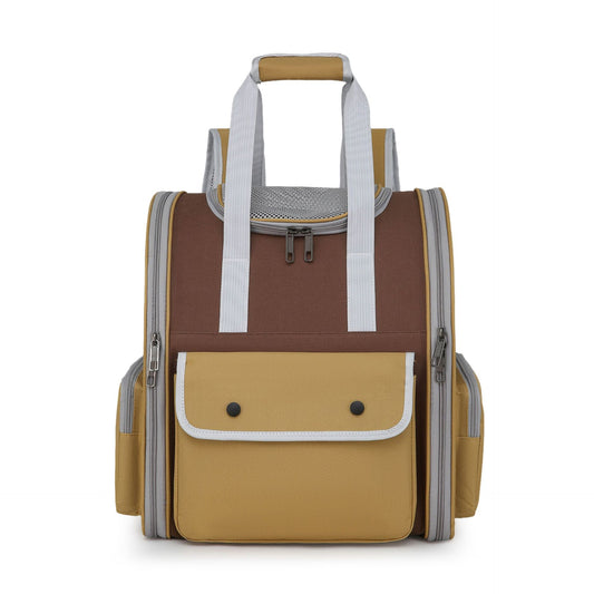 Khaki Portable Pet Carrier Backpack - Spacious, Breathable, and Travel-Friendly for Cats and Small Dogs