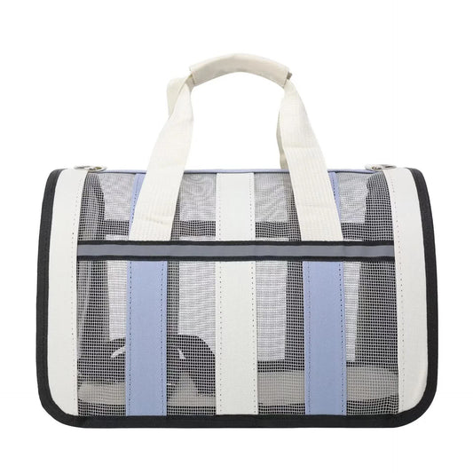 Size S Blue And White Foldable Pet Carrier Bag - Lightweight, Breathable, and Spacious for All Seasons