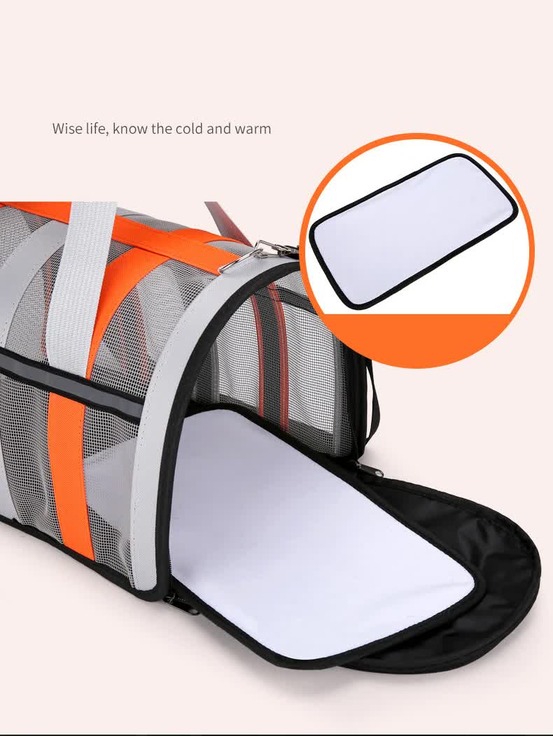 Size L Orange And Grey Foldable Pet Carrier Bag - Lightweight, Breathable, and Spacious for All Seasons