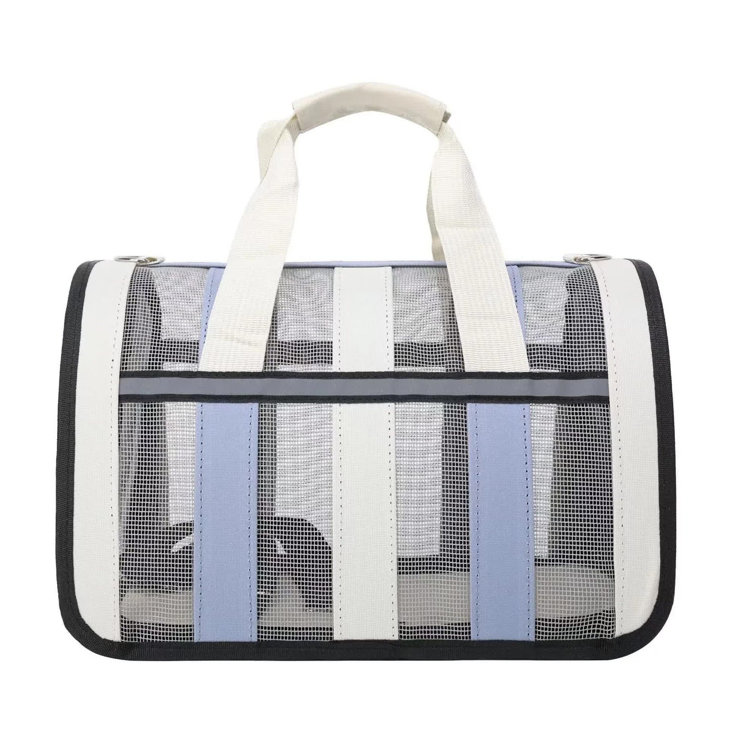 Size L Blue And White Foldable Pet Carrier Bag - Lightweight, Breathable, and Spacious for All Seasons