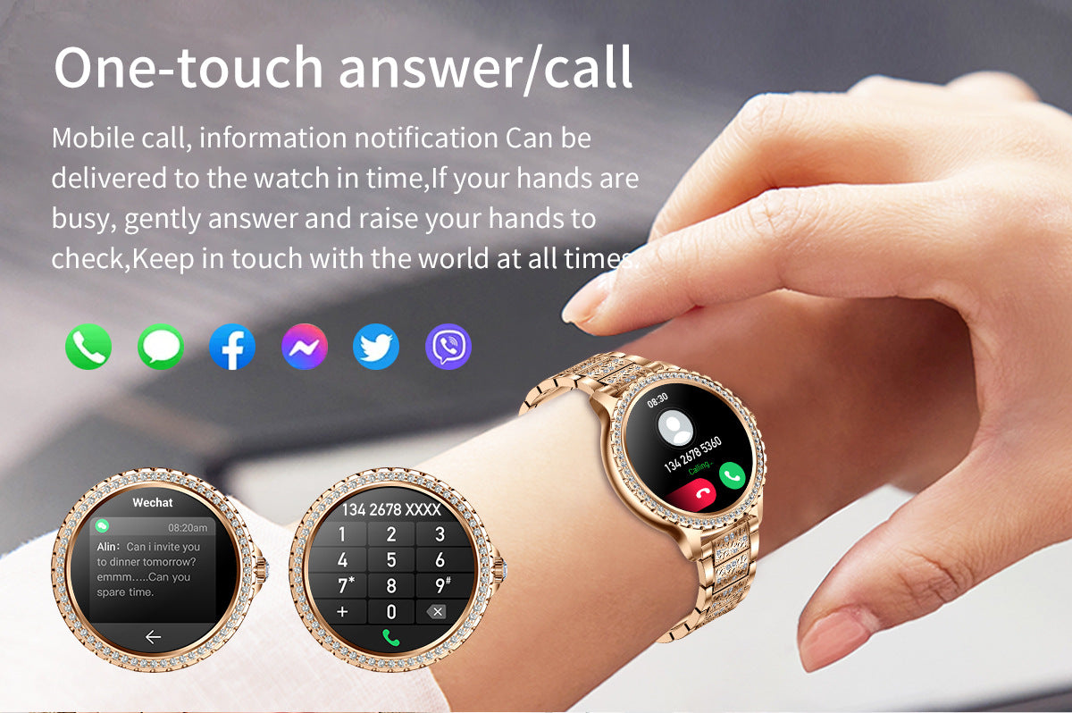 Elegant Women's Smartwatch,HD Touchscreen, Bluetooth Calls, Health Monitoring(Black)