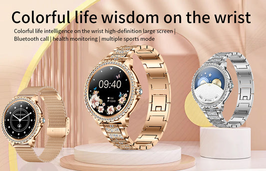 Elegant Women's Smartwatch,HD Touchscreen, Bluetooth Calls, Health Monitoring(Gold Thin Steel Strip)