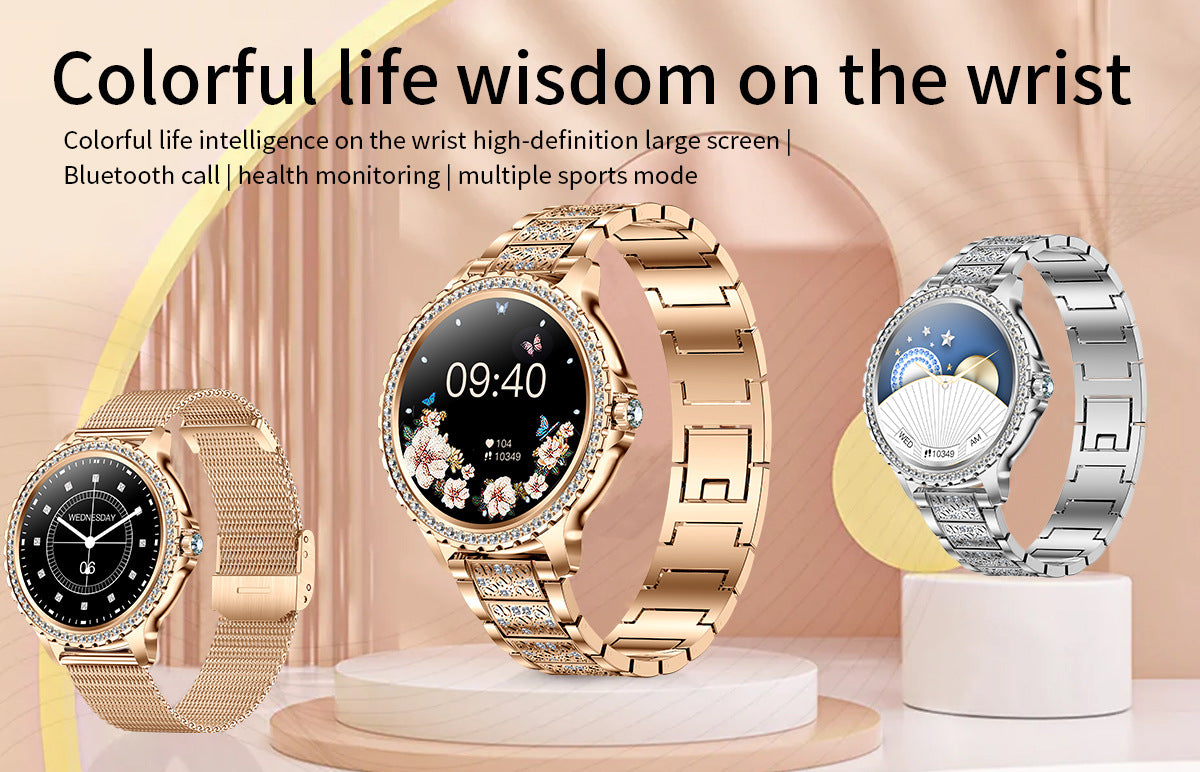 Elegant Women's Smartwatch,HD Touchscreen, Bluetooth Calls, Health Monitoring(Gold Thin Steel Strip)