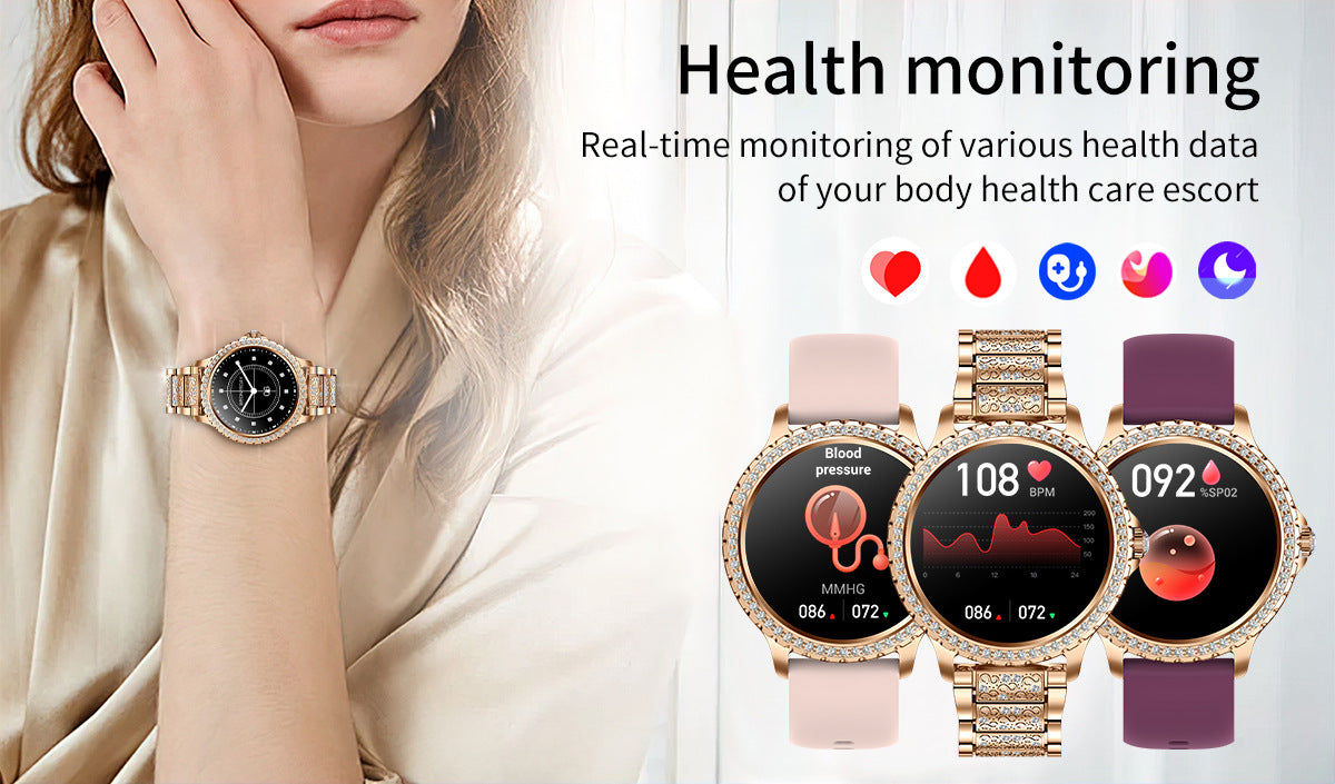 Elegant Women's Smartwatch,HD Touchscreen, Bluetooth Calls, Health Monitoring(Gold Thin Steel Strip)