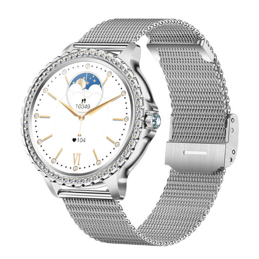 Elegant Women's Smartwatch,HD Touchscreen, Bluetooth Calls, Health Monitoring(Silver Thin Steel Strip)