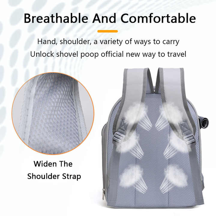 Grey Spacious Pet Carrier Backpack with Clear Window - Comfortable Travel Bag for Cats & Small Dogs