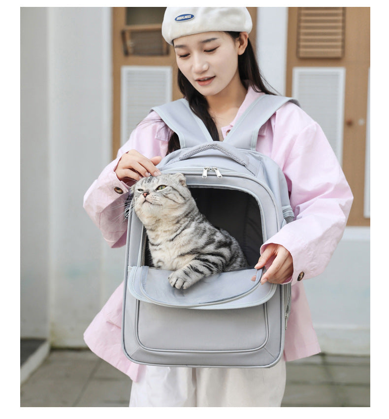 Beige And Pink Spacious Pet Carrier Backpack with Clear Window - Comfortable Travel Bag for Cats & Small Dogs