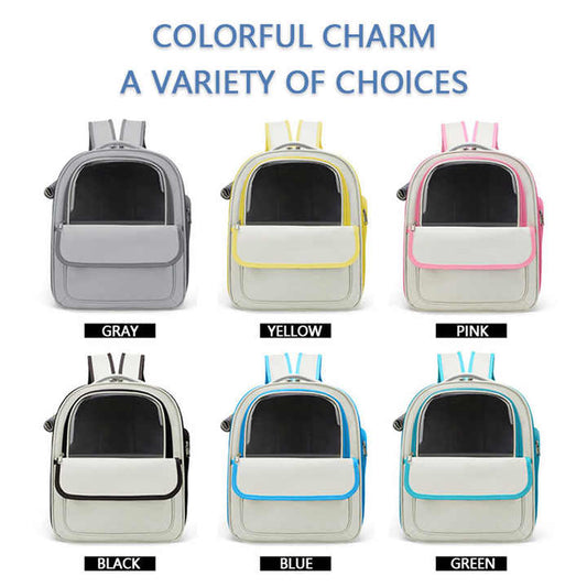 Beige And Black Spacious Pet Carrier Backpack with Clear Window - Comfortable Travel Bag for Cats & Small Dogs