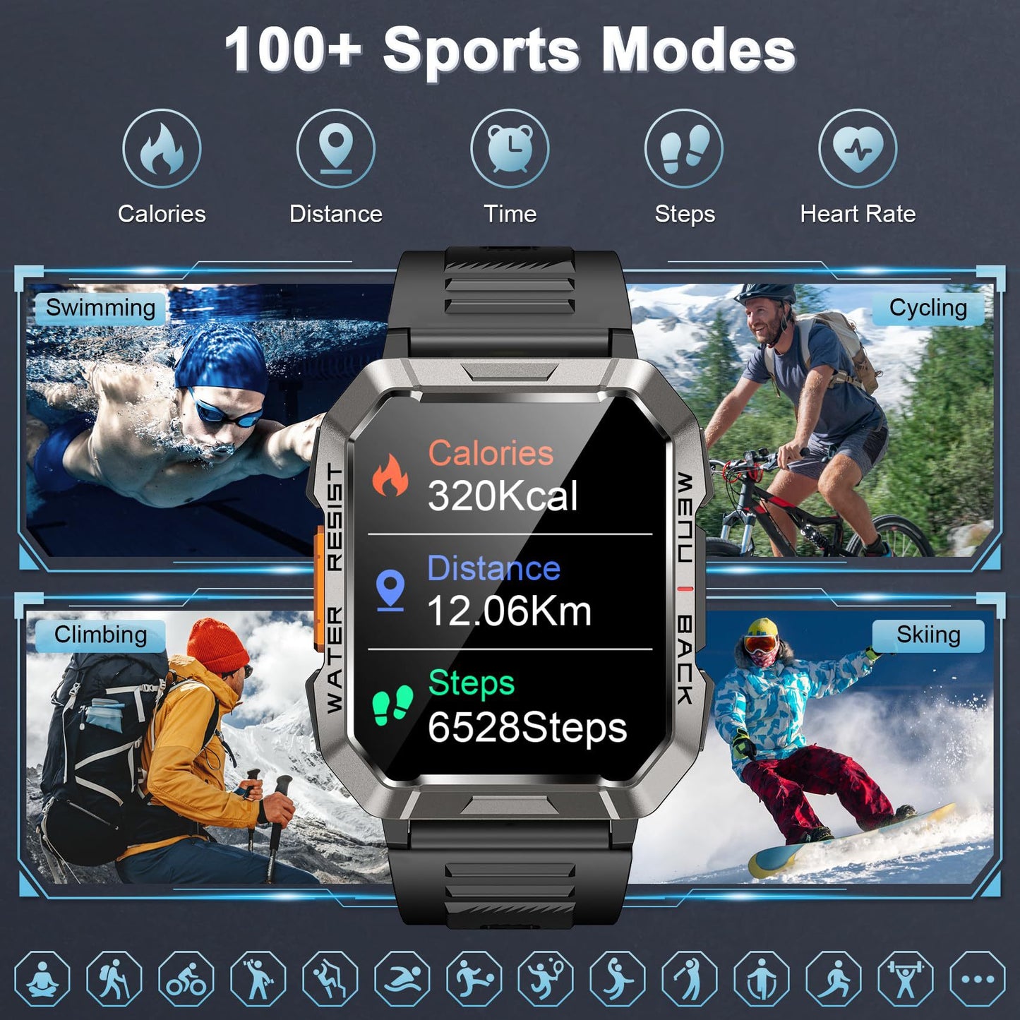 Men's Outdoor Smartwatch with Bluetooth Calling and Flashlight