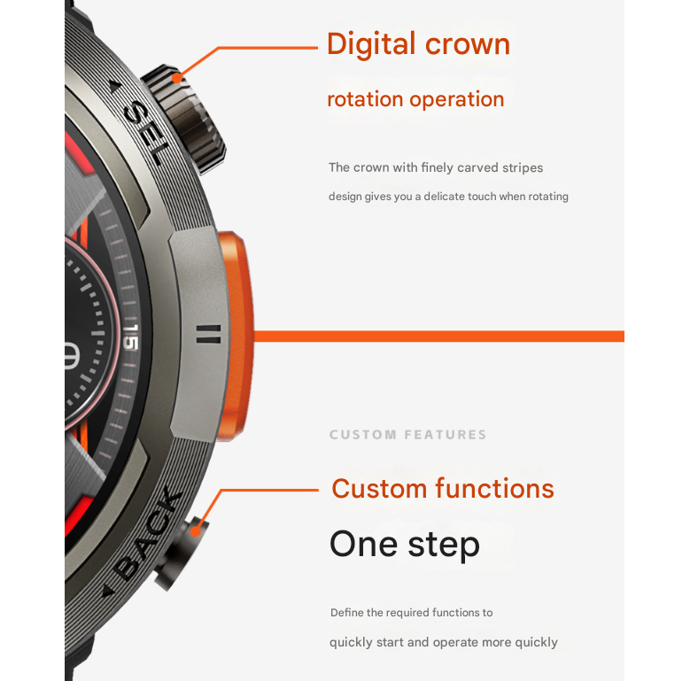 Black-red Steel Belts Outdoor Smartwatch with 1.45-Inch HD Round Screen and Flashlight