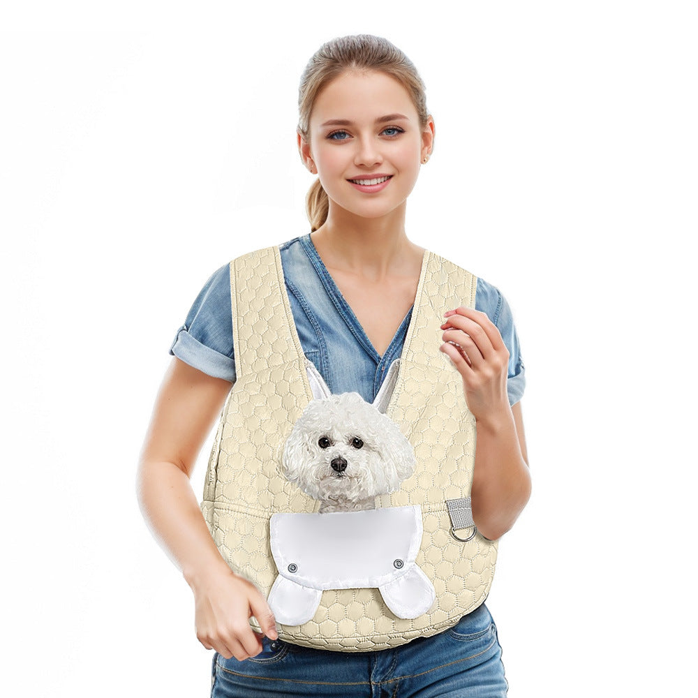 Beige Cozy Quilted Pet Carrier Backpack - Front Pack Sling for Cats & Small Dogs - Travel & Outdoor