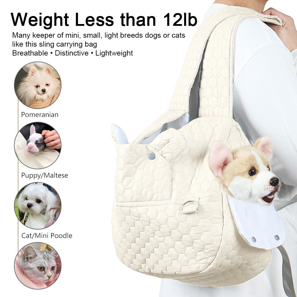 Grey Cozy Quilted Pet Carrier Backpack - Front Pack Sling for Cats & Small Dogs - Travel & Outdoor