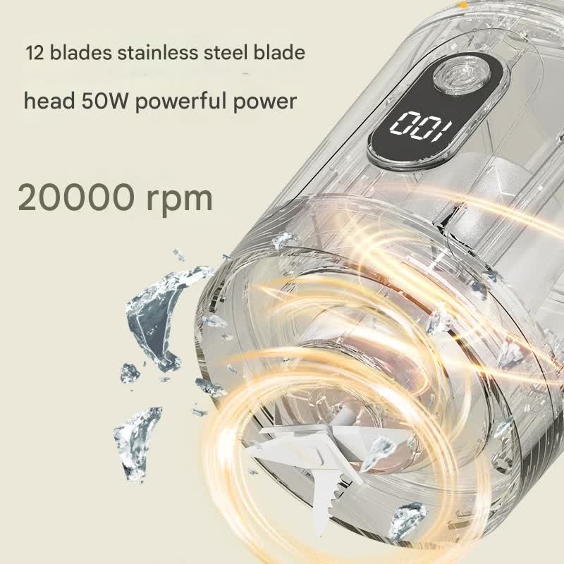 Portable Wireless Juicer Cup - 600ml, 12-Blade, USB-C Rechargeable Smoothie Blender(white)
