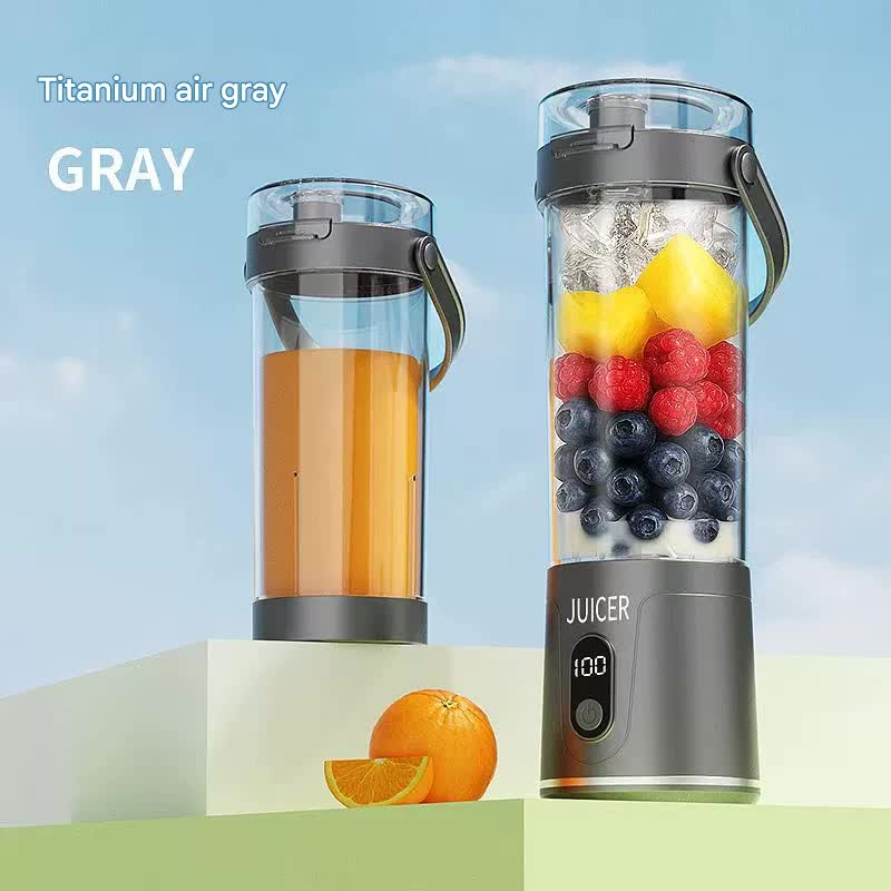 Portable Wireless Juicer Cup - 600ml, 12-Blade, USB-C Rechargeable Smoothie Blender(grey)