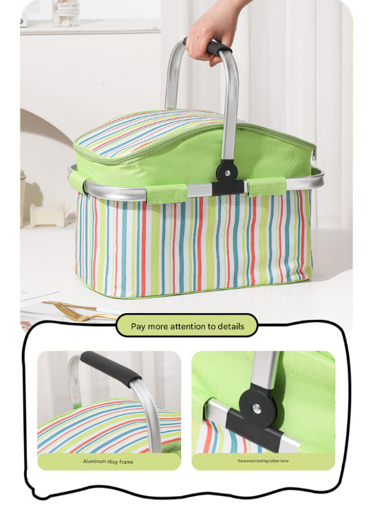 Pink and Floral Pattern Large 27L Foldable Insulated Picnic Basket Cooler Bag - Lightweight Thermal Hamper with Aluminum Handles for Outdoor, Shopping & Camping