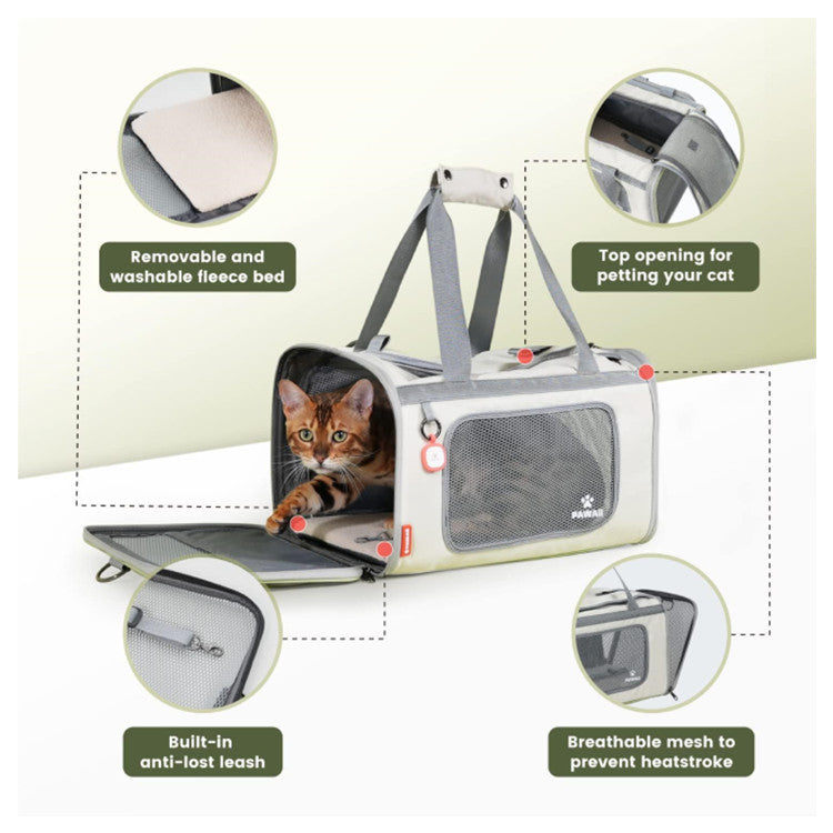 Gray Green Lightweight Foldable Pet Carrier with Straps