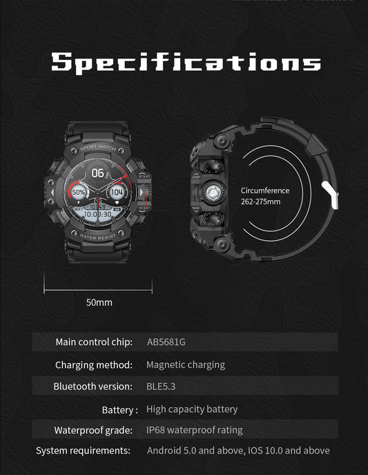 Rugged Outdoor Sport Smartwatch - HD Display, Compass, Flashlight, 100+ Sports Modes, Health Monitoring & Bluetooth Calls(Camouflage blue)