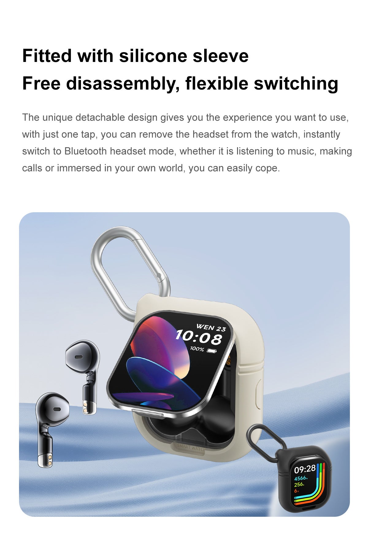 Smartwatch with Built-in TWS Earbuds & Silicone Sleeve - 2.01 HD Screen  Health Monitoring Bluetooth Calls & Music(Black steel belt)"