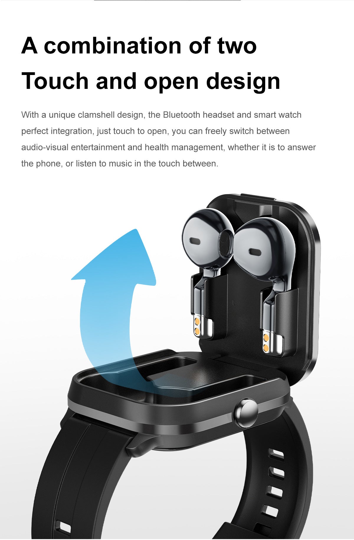 Smartwatch with Built-in TWS Earbuds & Silicone Sleeve - 2.01 HD Screen  Health Monitoring Bluetooth Calls & Music(Gray steel belt)"