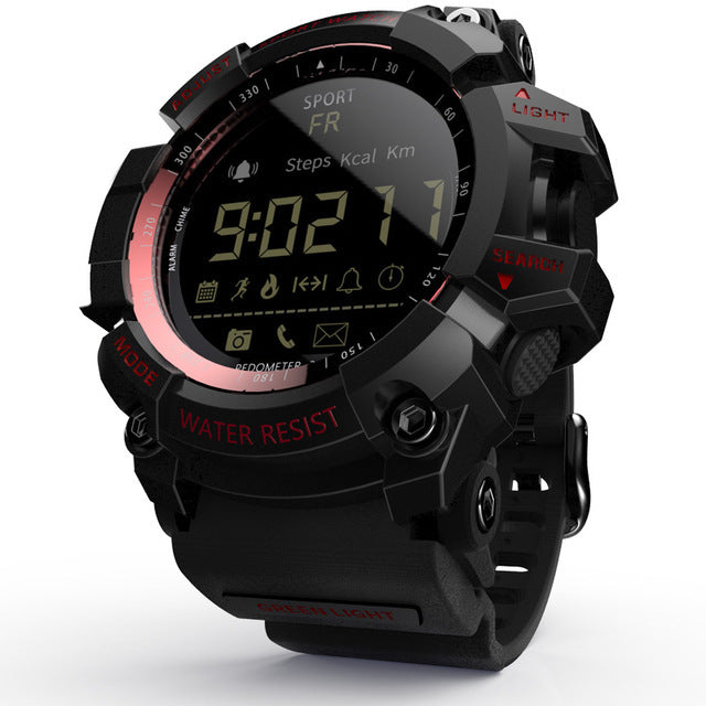 Rugged Sports Smartwatch - 50M Waterproof, 24H 3D Pedometer, Bluetooth Notifications & Long Battery Life(Black with red text)