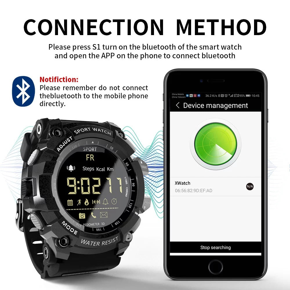 Rugged Sports Smartwatch - 50M Waterproof, 24H 3D Pedometer, Bluetooth Notifications & Long Battery Life(Black with red text)