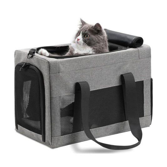 Sturdy & Breathable Pet Carrier for Small Cats & Dogs - Collapsible Travel Bag with Steel Frame, Safety Locks & Sunshade(Grey)