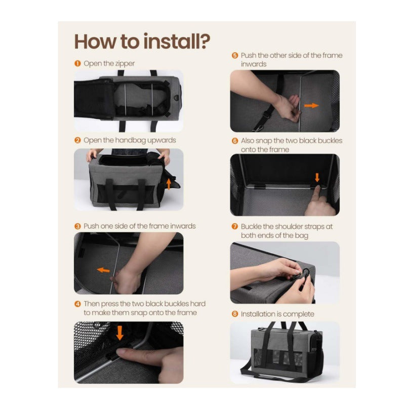 Sturdy & Breathable Pet Carrier for Small Cats & Dogs - Collapsible Travel Bag with Steel Frame, Safety Locks & Sunshade(Grey)