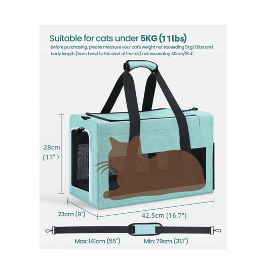 Sturdy & Breathable Pet Carrier for Small Cats & Dogs - Collapsible Travel Bag with Steel Frame, Safety Locks & Sunshade(green)