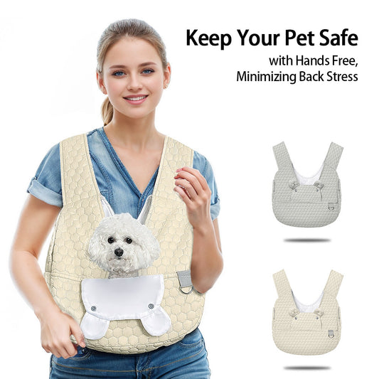 Grey Quilted Hands-Free Pet Carrier Sling - Comfortable Front Pack for Small Dogs & Cats