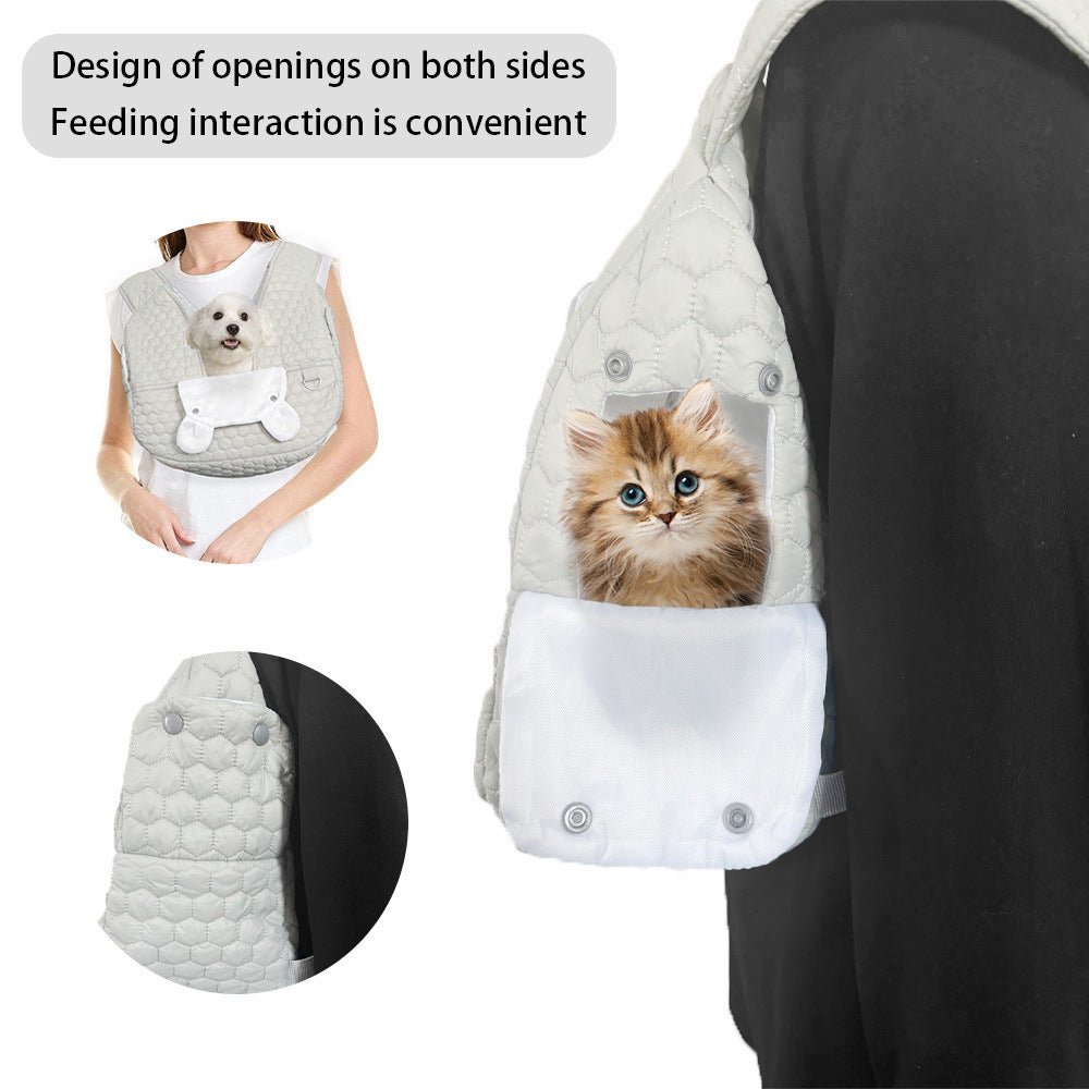 Grey Quilted Hands-Free Pet Carrier Sling - Comfortable Front Pack for Small Dogs & Cats