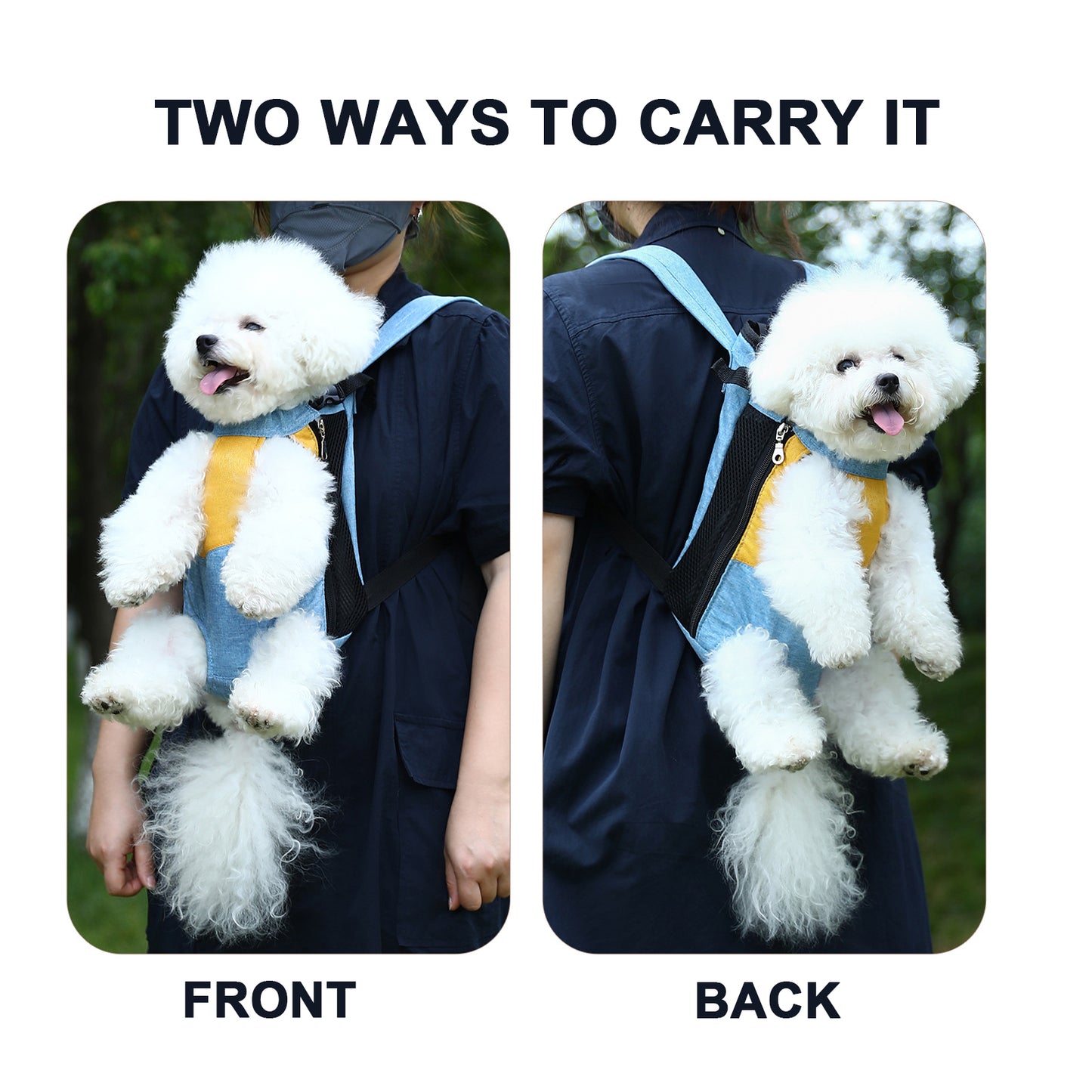 Yellow and white two-tone style Pet Carrier Backpack Front Chest Pack Legs Out Breathable Mesh for Small Dogs Cats Hiking Travel Hands Free Adjustable Design(Size:M)