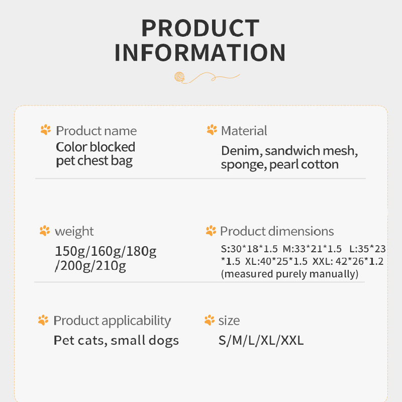 Yellow denim blue Pet Carrier Backpack Front Chest Pack Legs Out Breathable Mesh for Small Dogs Cats Hiking Travel Hands Free Adjustable Design(Size:L)