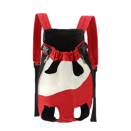 Red and white two-tone style Pet Carrier Backpack Front Chest Pack Legs Out Breathable Mesh for Small Dogs Cats Hiking Travel Hands Free Adjustable Design(Size:S)