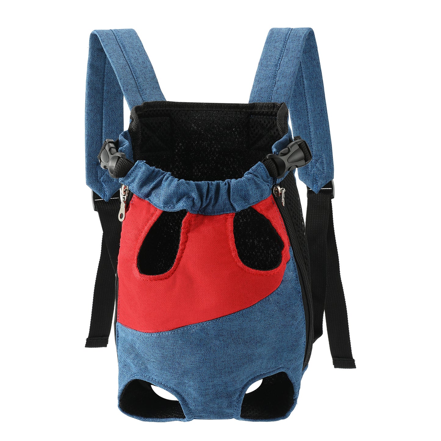 Red denim blue Pet Carrier Backpack Front Chest Pack Legs Out Breathable Mesh for Small Dogs Cats Hiking Travel Hands Free Adjustable Design(Size:L)