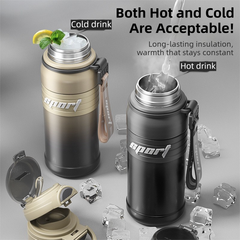 2-Pack Gradient Black 670ml Large Capacity Sports Insulated Tumbler - 316 Stainless Steel Straw Water Bottle, Dual-Use Lid for Travel & Outdoors